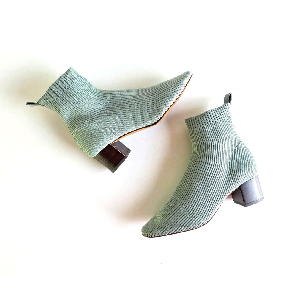 EVERLANE Glove Boot Sage Green Sz 8.5 39.5 Knit Sock Heeled Ribbed Ankle Booties